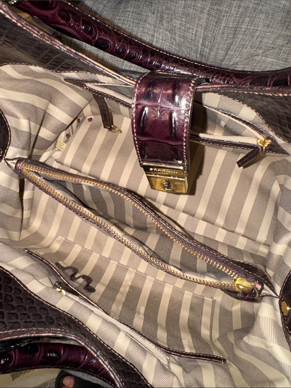 Brahmin Bag Elisa Brown Purple Python Embossed Satchel with Matching Pouch - Picture 14 of 17